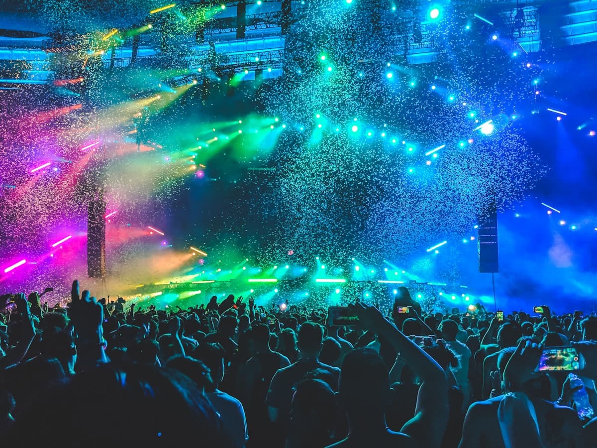Event crowd under stage lights